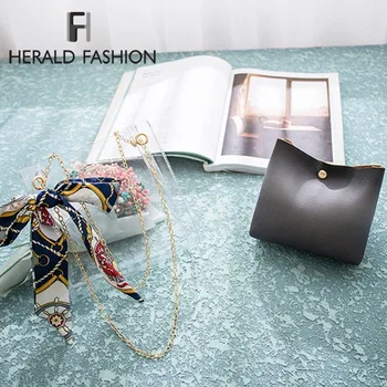 

Herald Fashion Women Clear Handbags with Scarves Transparent PVC Chain Female Shoulder Bags Casual Ladies' Messenger Bucket Bag