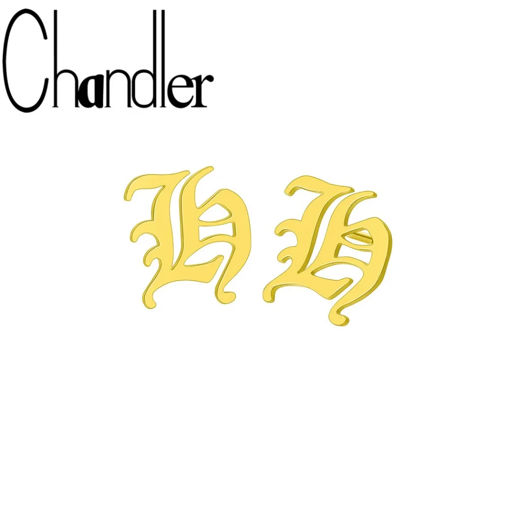 Серьги гвоздики из нержавеющей стали Chandler 316L с буквенным принтом серьги