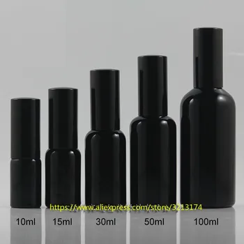 

wholesale 10ml to 100ml shiny black glass bottle with pump/sprayer,for lotion/perfume/essential oil/moisturizer/facial water