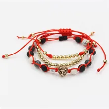 Faitheasy Природный камень сплав Большие медные бусины красная веревка плетеные браслеты три бумажный костюм