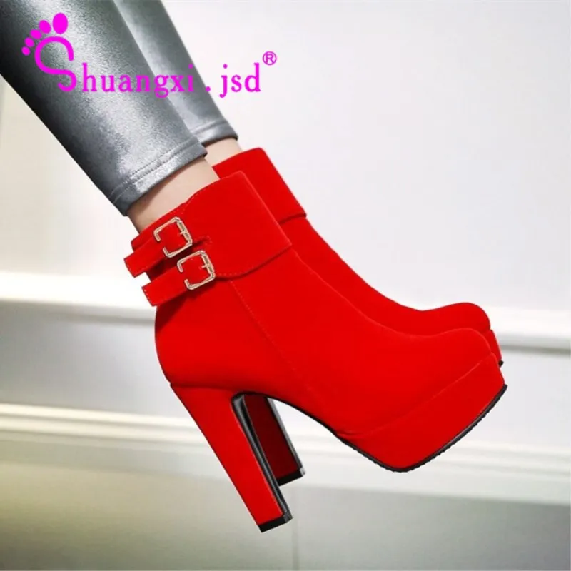 

Shuangxi.jsd Botines Mujer 2018 Winter High Heel Boot Sexy Women Ankle Boots Plus Size Red Fashion Woman Shoes Bota Feminina