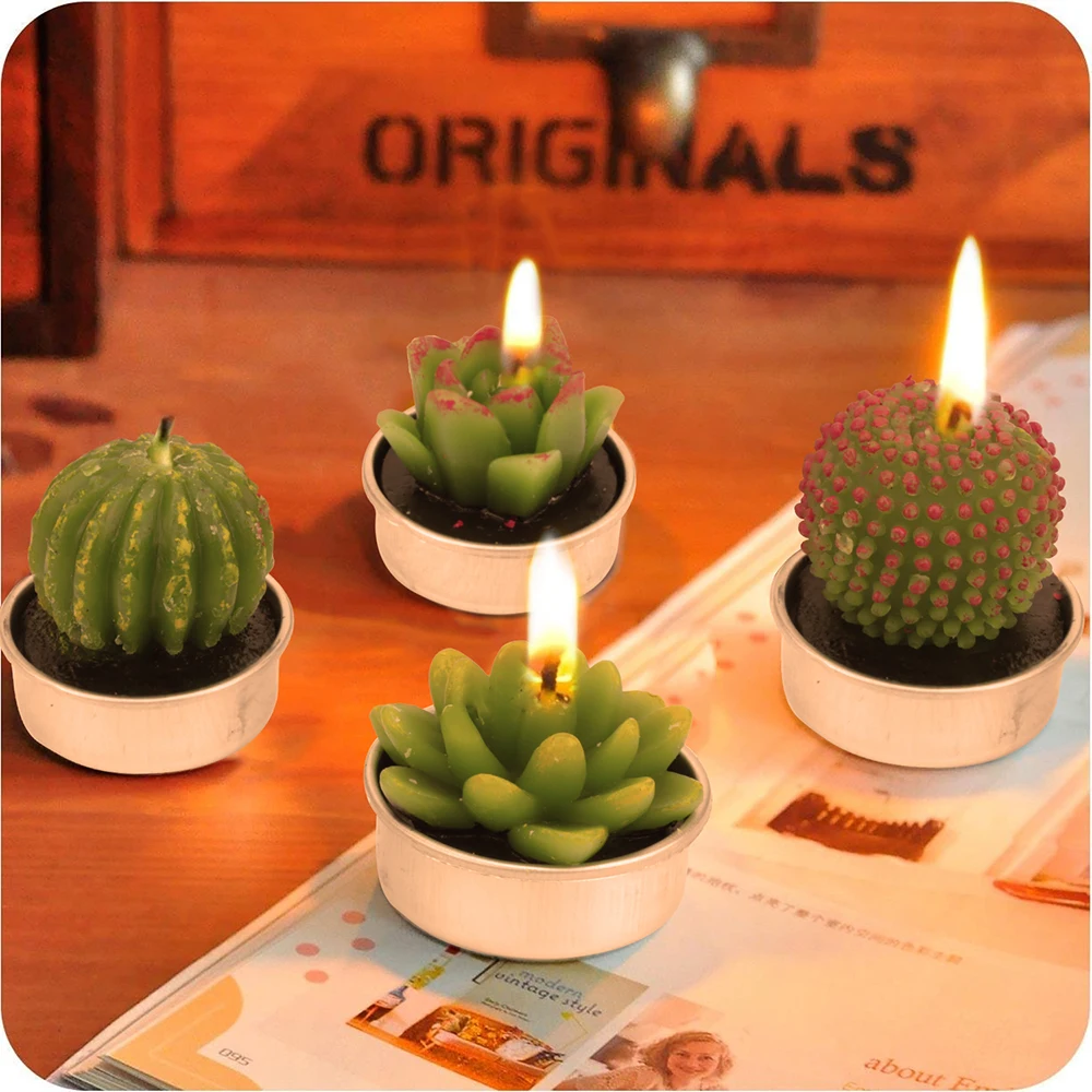 

12pcs/set Simulation Succulent Cactus Candles Handmade Cactus Tealight Candles for Spa Home Party Wedding Decoration Gifts