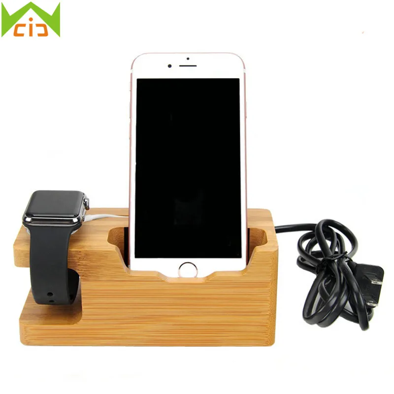 

WCIC Wooden Phone Charging Stand Wood Charger Dock Station Bracket Storage Rack for Watch Mobile Phone Storage Holders Rack