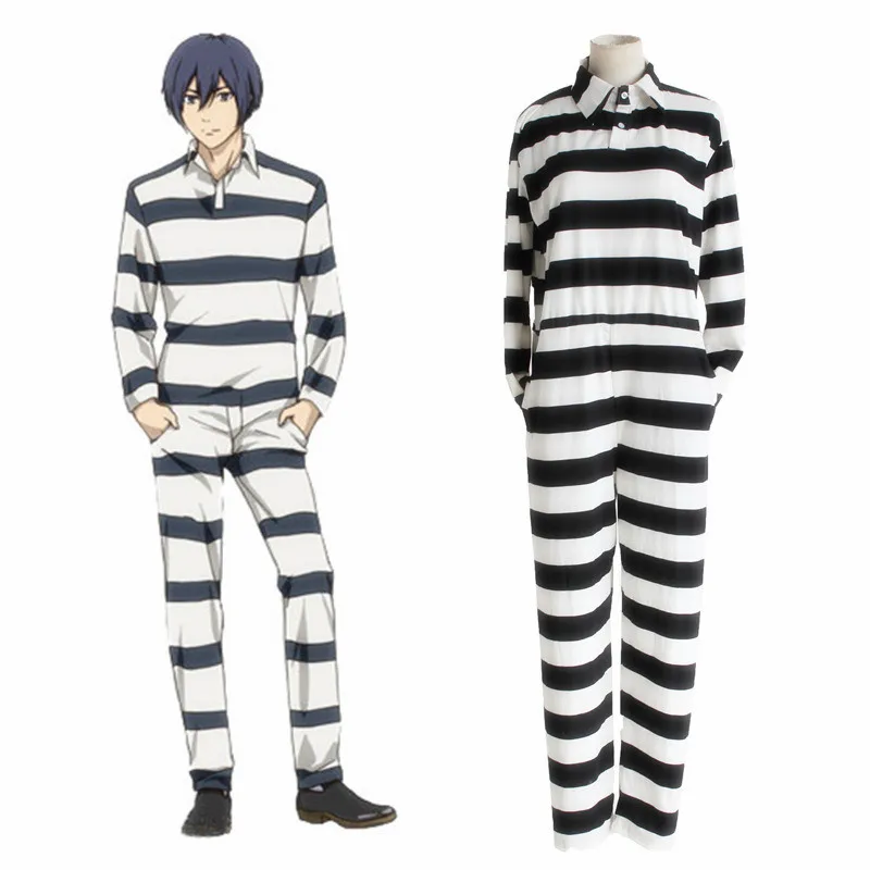 black and white striped prison jumpsuit