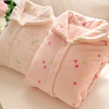 Для женщин леди милые пижамы Cherry фланель толстые коралловые Бархатный спортивный костюм с длинными рукавами Сладкий топ брюки для девоч