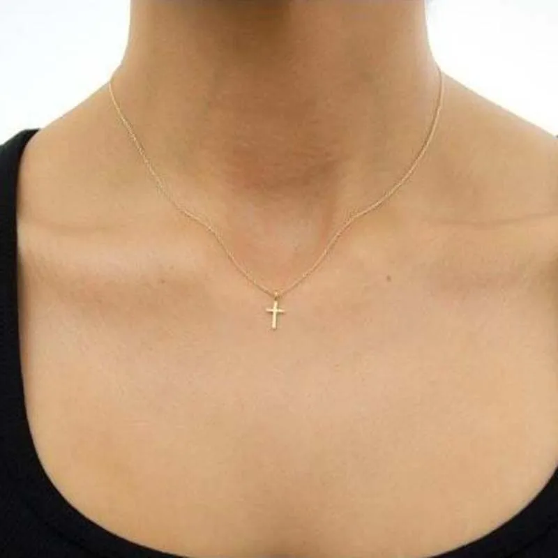 Simple Gold Silver Color Cross Necklace 