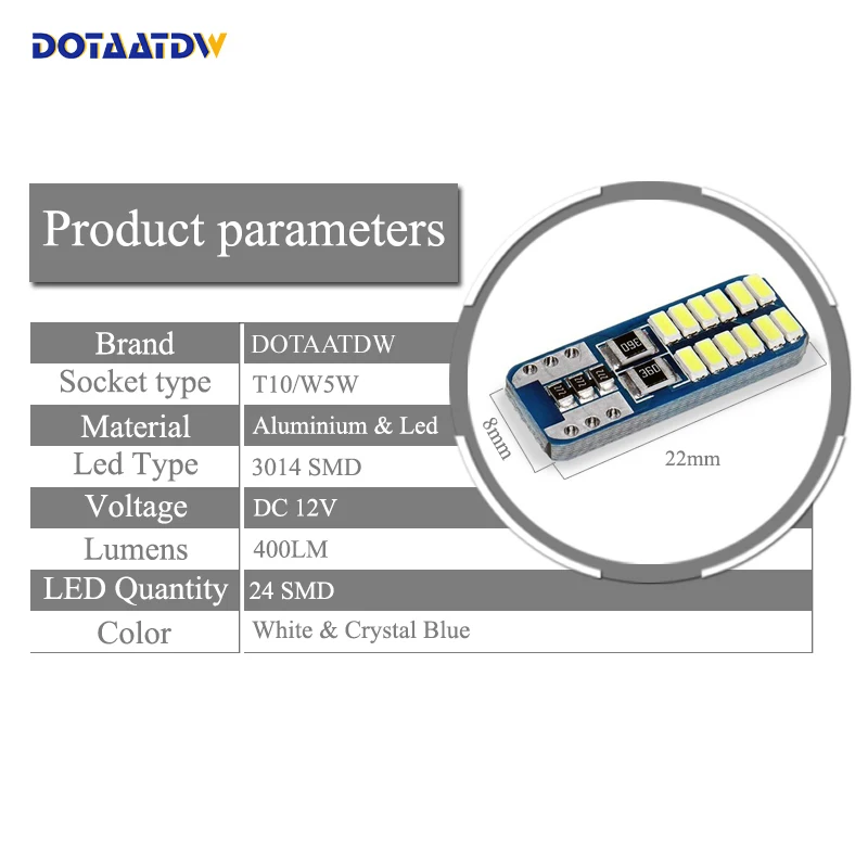 DOTAATDW 6x T10 светодиодный светильник W5W для салона автомобиля DRL 3014 SMD 194 168 зазор