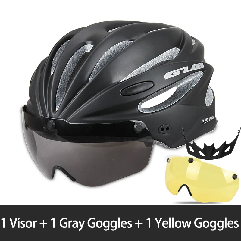 Gub велосипедный шлем цельно-Формованный MTB дорожный гоночный велосипед безопасная Кепка велосипедный шлем с магнитом адсорбционные очки K80 PLUS 58-62 - Цвет: BLACK 2