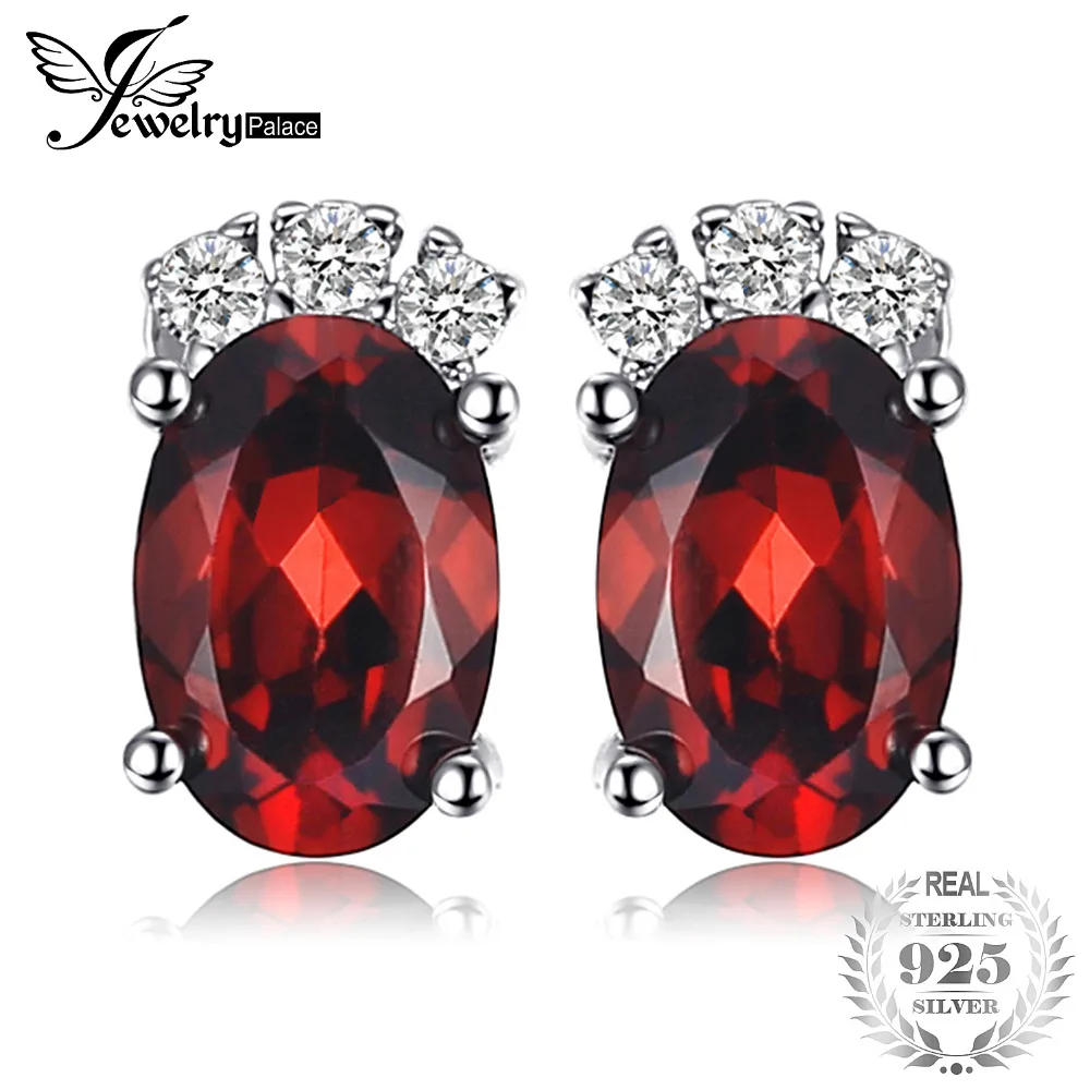 

JewelryPalace 1.2ct Oval Natural Garnet Stud Earrings For Women 100% Real 925 Sterling Silver Brand New Trendy Fine Jewelry Gift