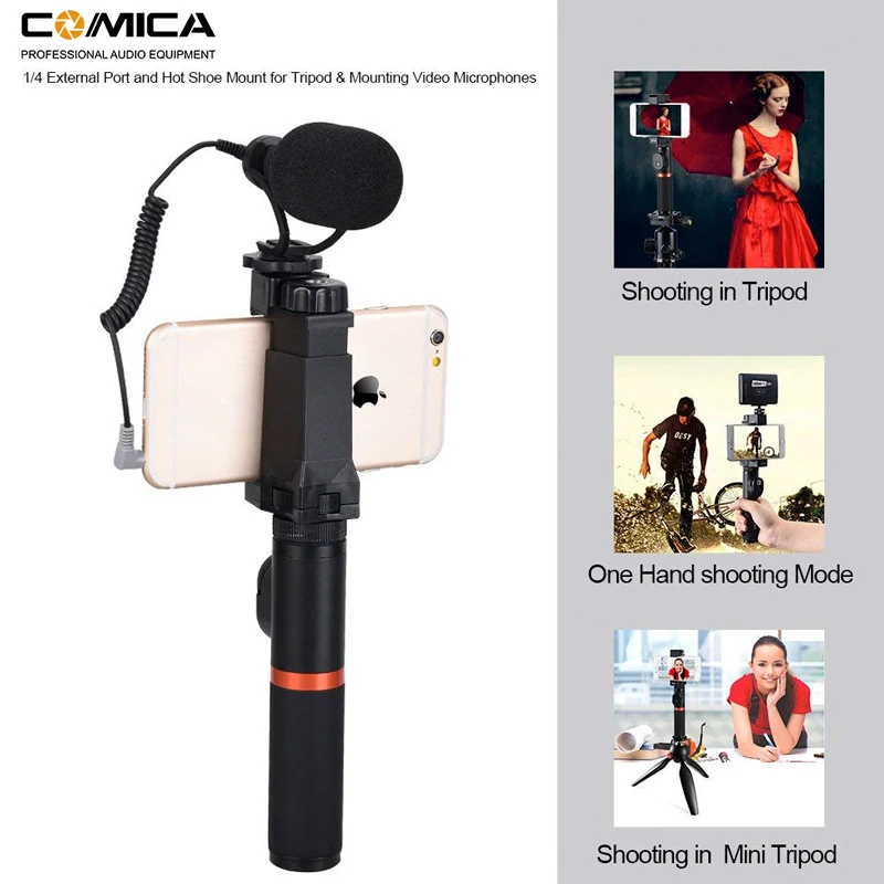 Comica Smartphone Video Rig Kit CVM-VM10-K3 Filmmaker Handle with Mini Phone Video Microphone for i