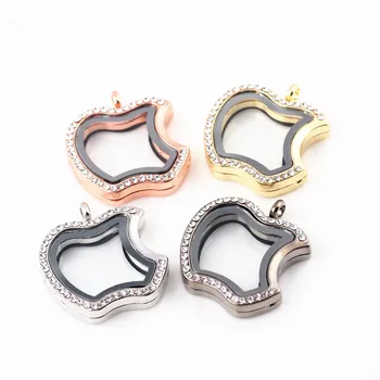 

5pcs/lot (silver gold rose gold black) floating charm lockets with crystal Apple shape floating locket pendant for diy jewelry