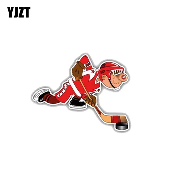 

YJZT 12.7CM*10CM Cute Cartoon Boy Hockey Player PVC Motorcycle Car Sticker 11-00012