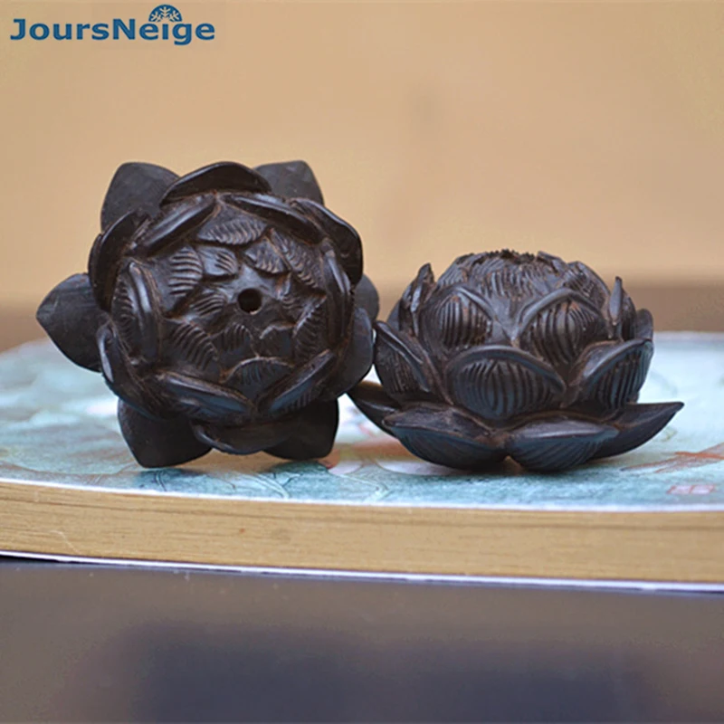 Подвеска из черного сандалового дерева с гравировкой лотоса|wood pendant|lotus pendantcarved