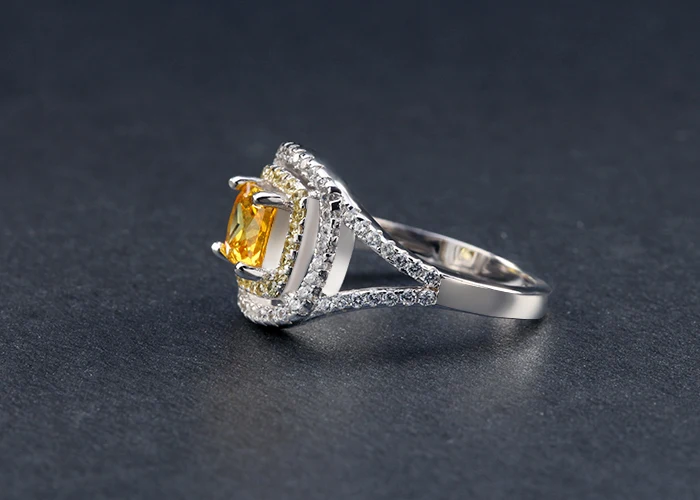 ORSA JEWELS Luxury Princess Cut Yellow Zircon Wedding Ring with Micro Paved Clear and Yellow CZ Fashion Rings for Women OR50