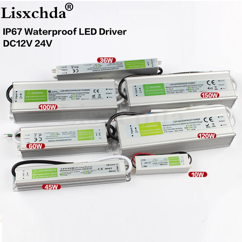 AC110V 260V к DC12V/24V 10W 20W 30W 50W 80W 100W IP67 Водонепроницаемый светодиодный трансформатор