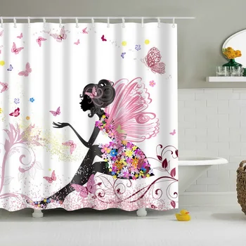 

Bathroom Shadow Shower Curtain Waterproo Polyester Fabric Custom Bathroom Curtain Hooks
