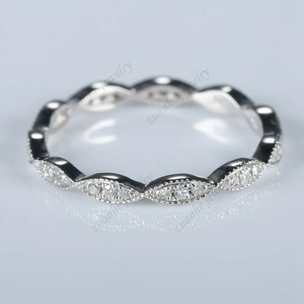Full Eternity Milgrain Women Diamonds Ring Solid 10K White Gold Wedding Band Fine Jewelry
