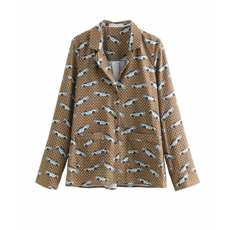 

women vintage car print casual kimono blouse shirts women pajamas style smock chemise femininas blusas long sleeve tops