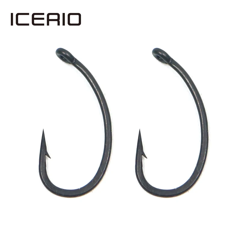 

ICERIO 100PCS Matt Black Telflon Coated Needle Sharp Curve Carp Fishing Gnippen Hooks Pop up Carp Hook