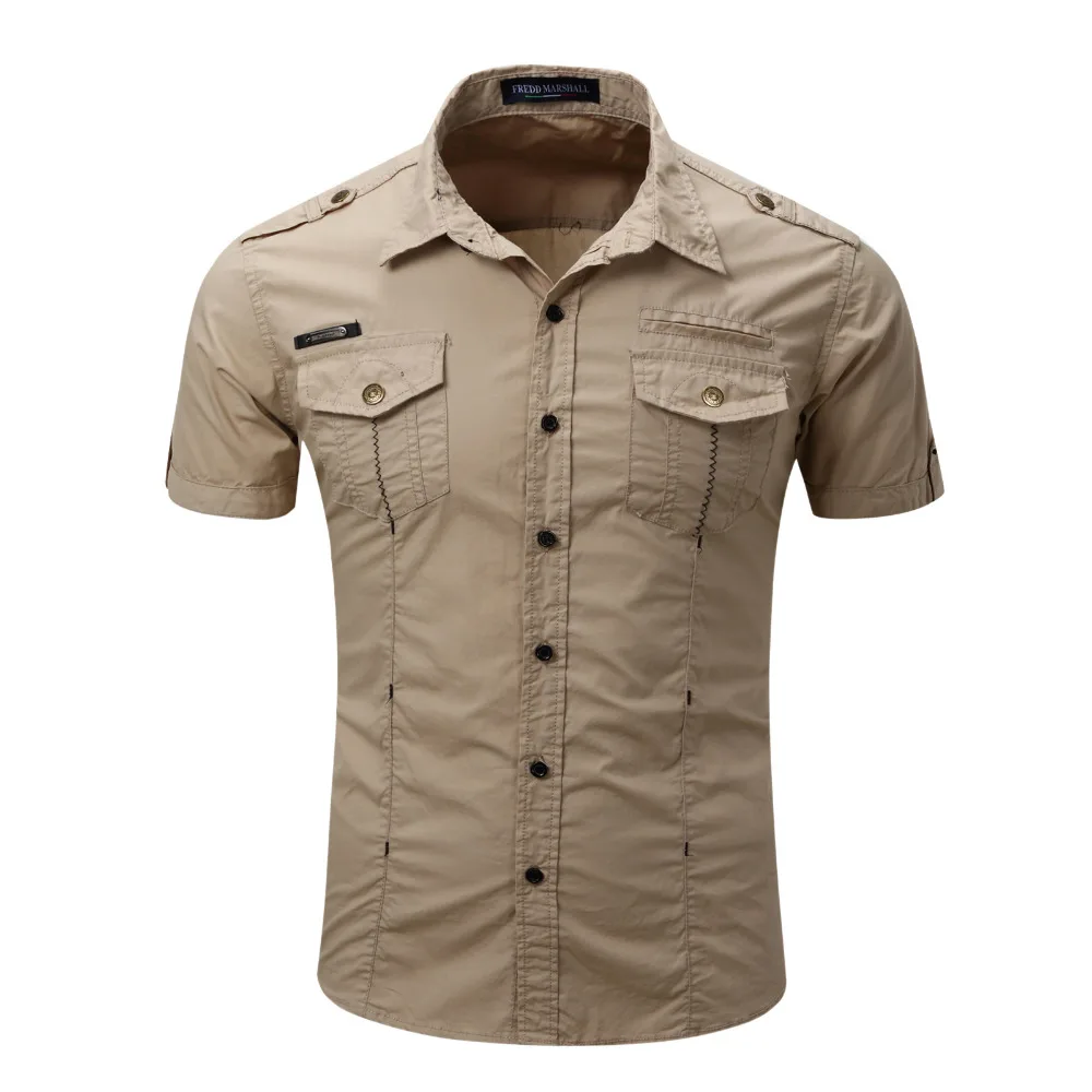 2022 New Arrive Mens Cargo Shirt Men Casual Shirt Solid Short Sleeve Shirts Multi Pocket Work Shirt Plus Size 100% Cotton 4