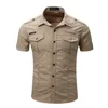 2022 New Arrive Mens Cargo Shirt Men Casual Shirt Solid Short Sleeve Shirts Multi Pocket Work Shirt Plus Size 100% Cotton 4