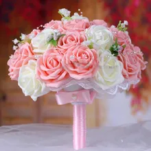 Розовый Свадебный букет ручной работы искусственный цветок Роза buque casamento Свадебный букет для свадебного украшения