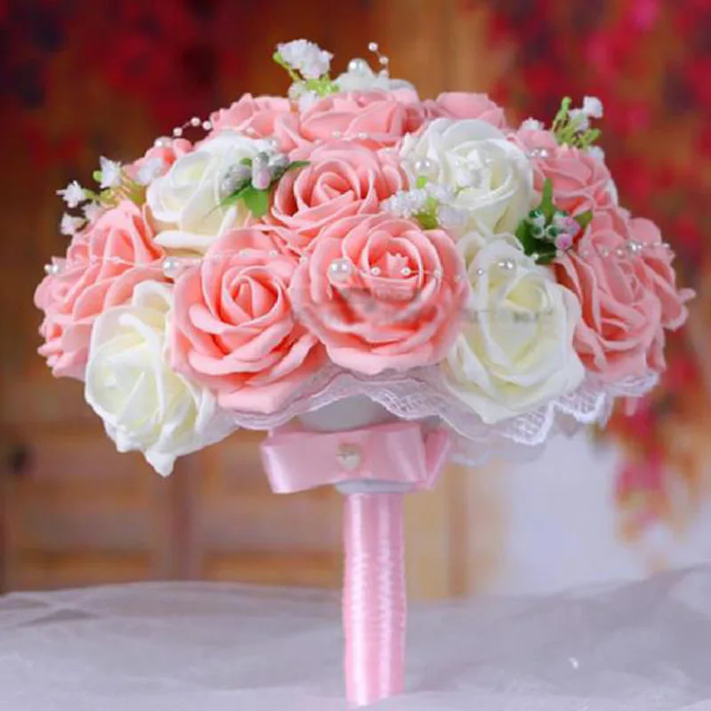 Pink Wedding Bouquet Handmade Artificial Flower Rose buque casamento Bridal Bouquet for Wedding