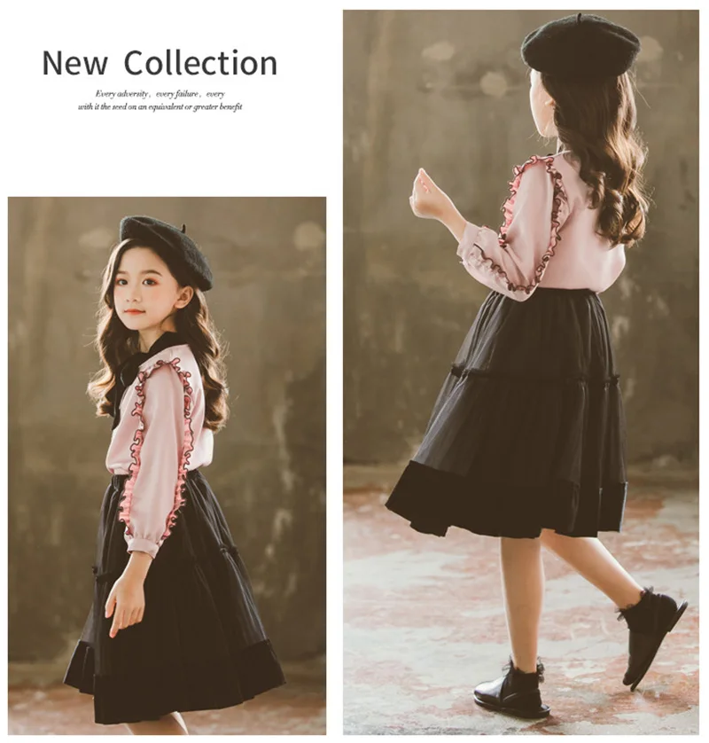 spring girls shirt dress children Chiffon two-piece suit for girls clothes (2)