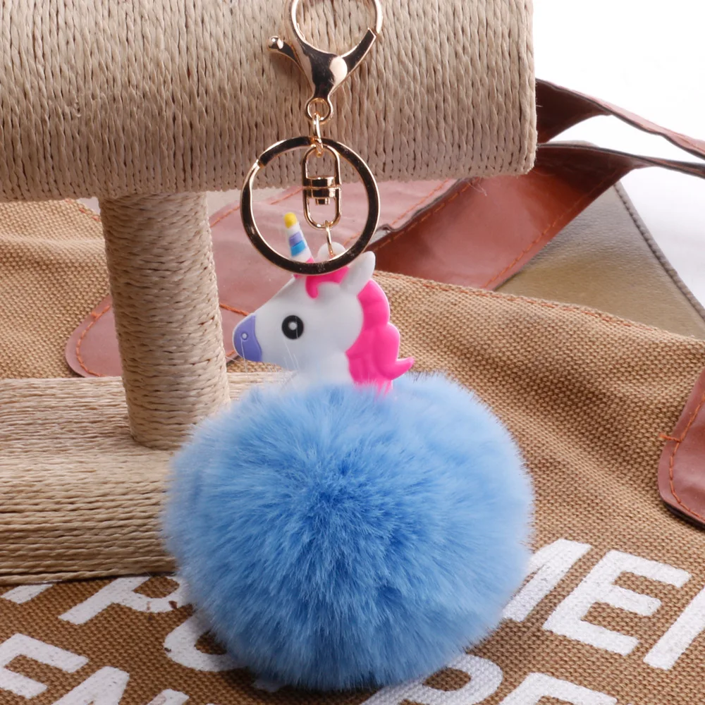 Unicorn Hair ball key buckle pony hair ball pendant female bag car cartoon pendant cross-border jewelry wholesale