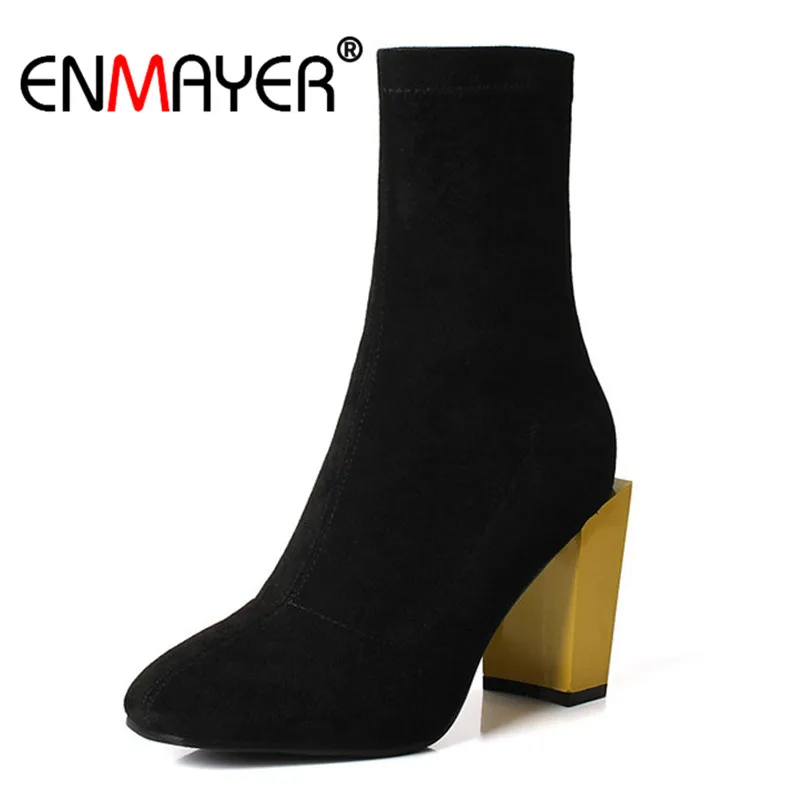 

ENMAYER Cow Suede Ankle boots Winter Ladies Fashion boots Size 34-39 Causal Square Toe Med Thick heels Slip on Yellow CR1096