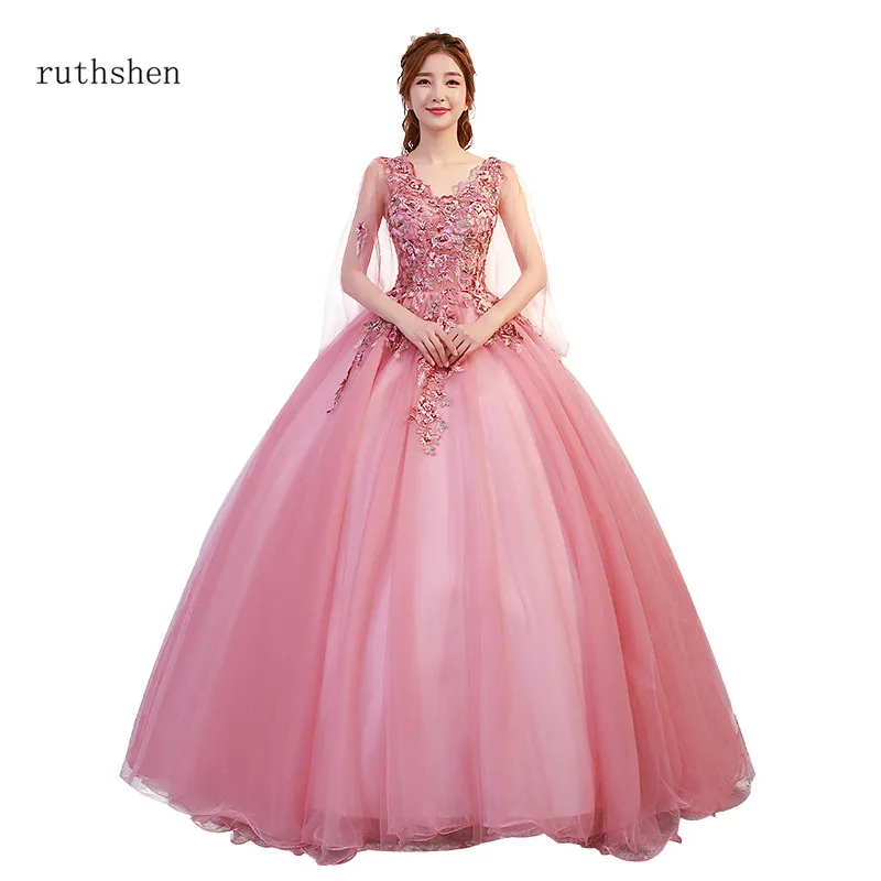 Ruthshen розовый v-образным вырезом пышное платье Аппликации бальное платье платья для выпускного вечера Vestido 15 Quinceanera особых случаев Вечерние