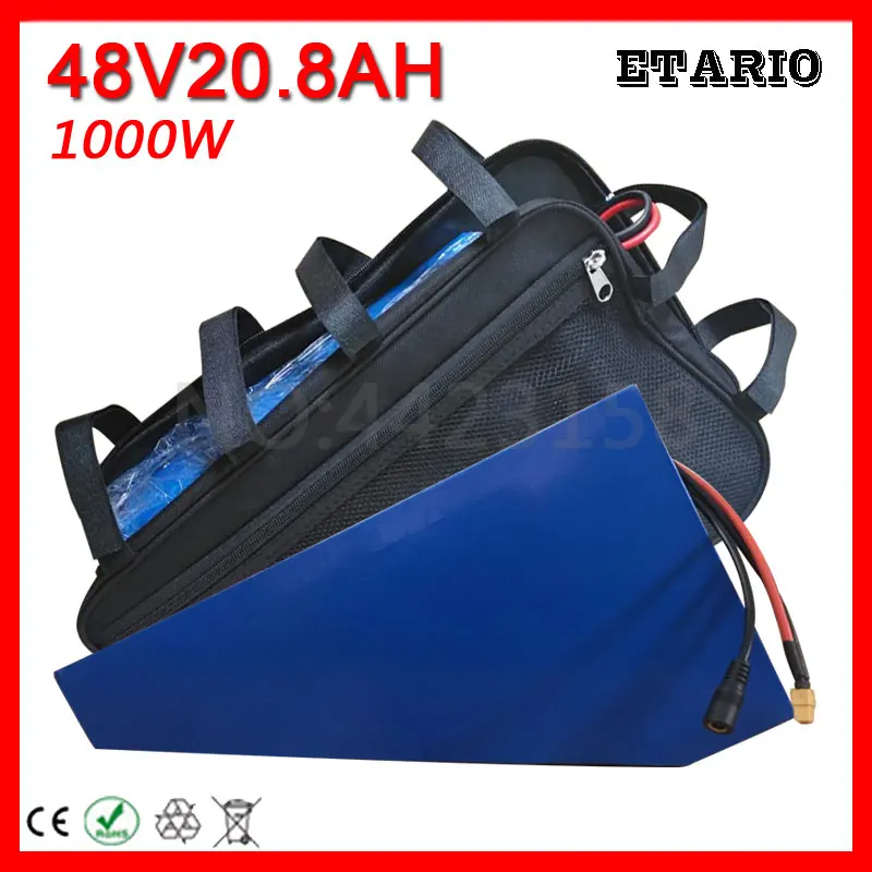 Евро США без налога 48V 20AH треугольная батарея 1000W электрический велосипед