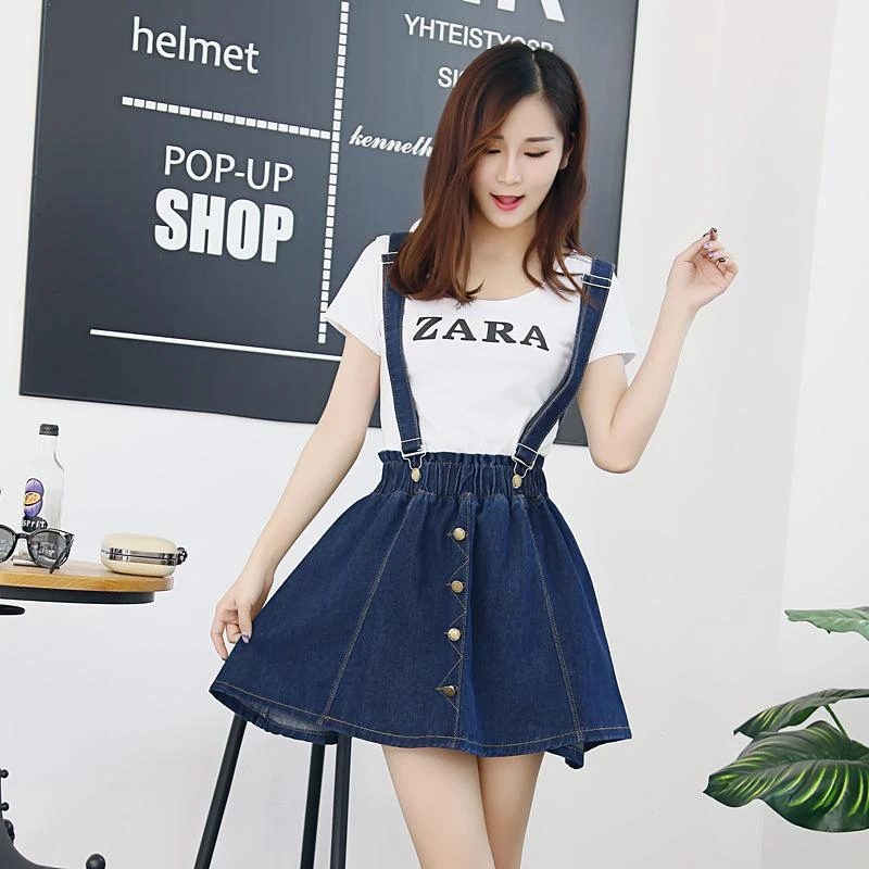 Verano Denim Mini falda para mujeres azul plisado tirantes faldas 2018 nueva moda Marca Ropa|Faldas| - AliExpress