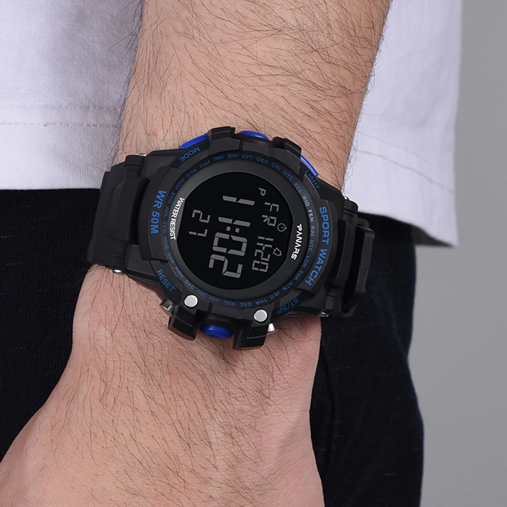 PANARS светодиодный цифровые часы для мужчин, часы с хронографом для бега, мужские часы с таймером обратного отсчета, спортивные часы Horloge 8013
