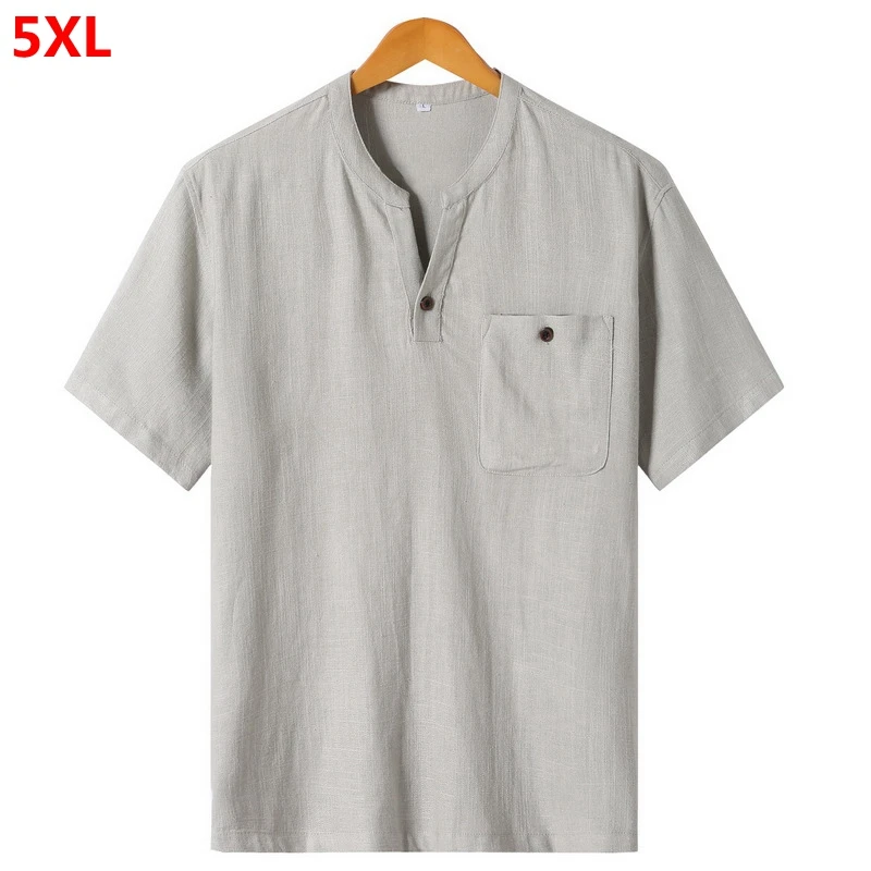 

Summer linen short-sleeved T-shirt male 5XL 4X loose casual cotton T-shirt half-sleeved retro Chinese style men's clothing