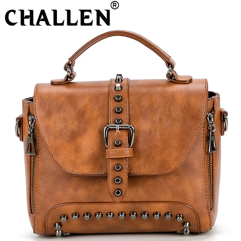 

Women HandbagS Punk Rivet Ladies Crossbody Flaps Bags Women 2019 Shoulder Bags Female Vintage Leather Messenger bag BGA-42
