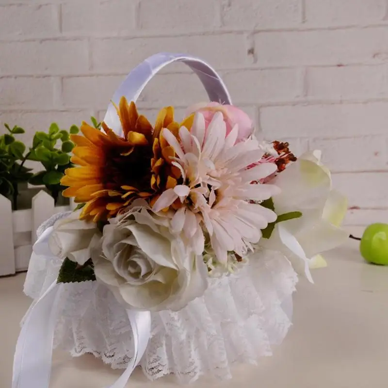 

Wedding Flower Basket Girl Bowknot Rose Decoration Basket Party Supplies Bowknot Flower Girl Basket Wedding Party Decoration