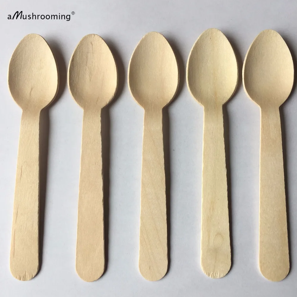 250 Disposable Wooden Party Spoon 14cm Flatware Cutlery Camping Party