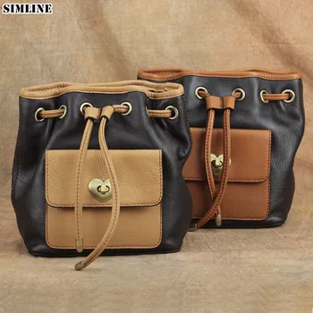 

Genuine Leather Messenger Bag For Women Brand Designer Vintage Female Small Shoulder Crossbody Bucket Bags Ladies High Quality