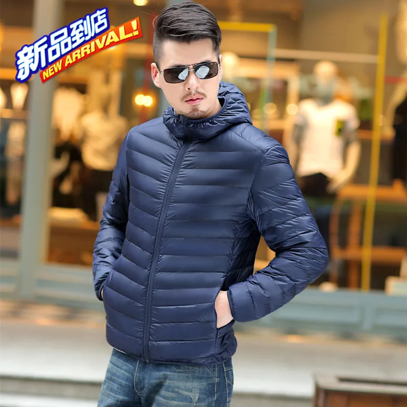 Men's Ultra Light Packable Down Jackets Hooded Slim Down Coats White Duck Padded Parkas Winter Puffer Jacket JK-618