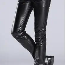 Мужские кожаные брюки тонкий плюс бархат утолщение модные мотоциклетные брюки мужские узкие брюки певица одежда