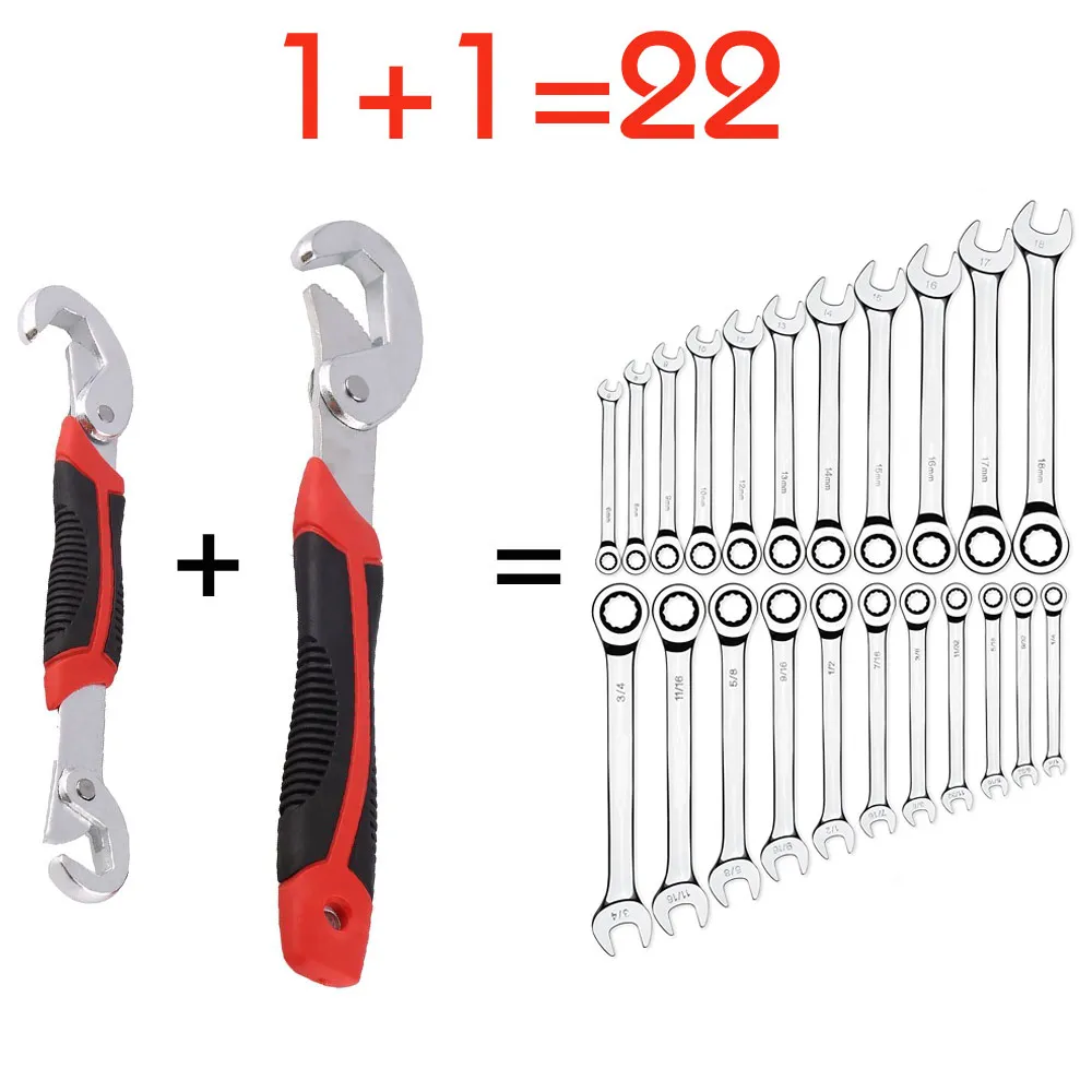 

2Pcs Multi-function Universal Quick Snap Grip Tool Adjustable Socket Head Wrench Set Spanner CR-V Chrome Combination Wrench Sets