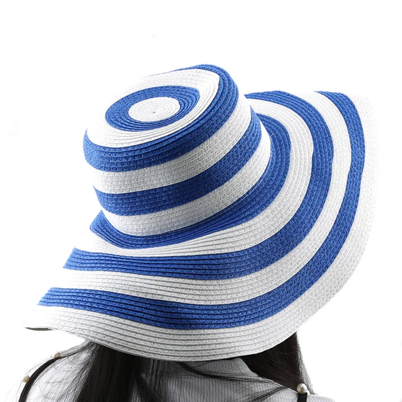 Широкая большая пляжная шляпа с широкими полями, складывающаяся черно-белая полосатая шляпа для женщин, ретро, отдых, тур, шляпа, летняя пляжная широкая шапка