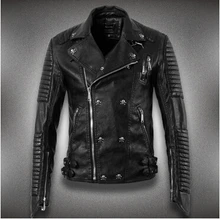 2016 new men’s fashion casual Slim motorcycle leather Jackets short paragraph jacket England fall and winter clothes Coats skull