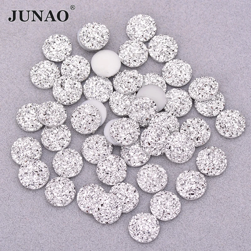 

JUNAO 12mm 50Pcs Shiny Silver Round Rhinestone Applique Flatback Resin Gems Crystal Stone Stickers Non Sew Strass for Decoration