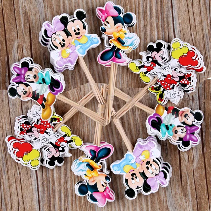 

24pcs/48pcs Disney Cute baby Mickey Minnie Mouse Balloon Cupcake topper for cake decoration birthday wedding party suppliers