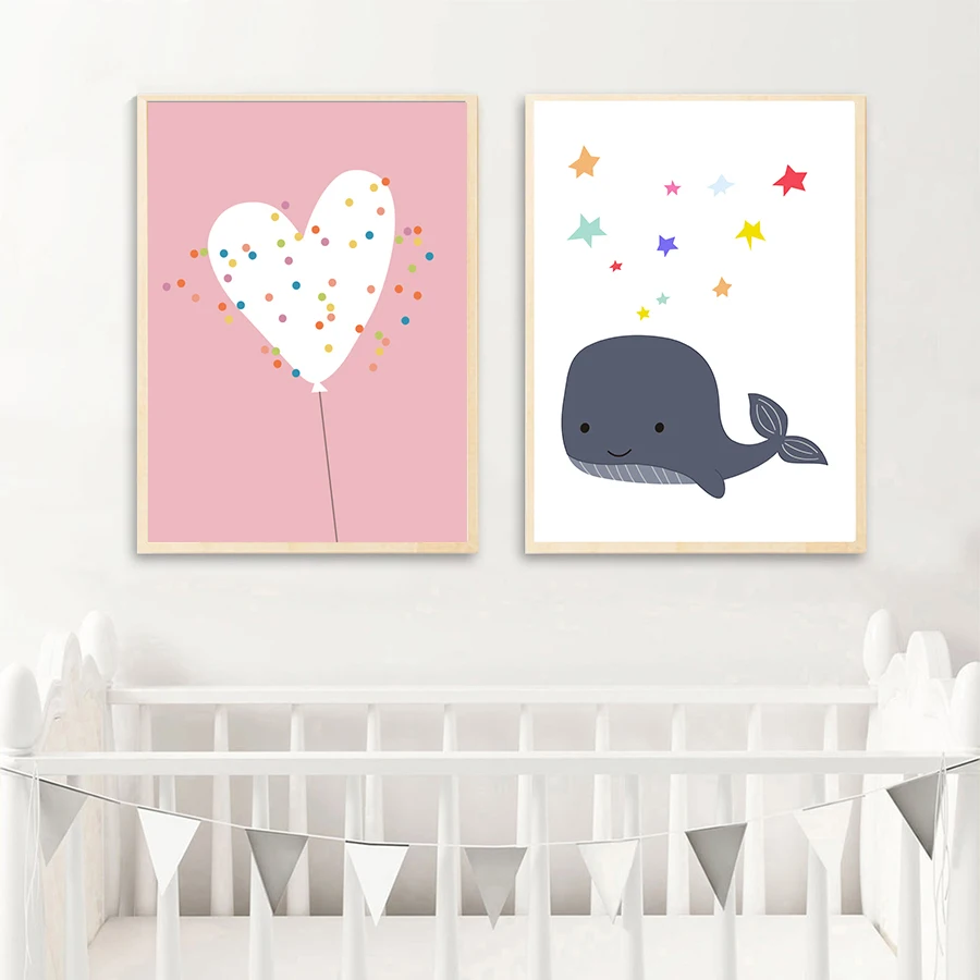 

Kids Canvas Wall Pictures Art Painting Nordic Cartoon Animal Whale Posters Baby Nursery Happy Time Wall Art Canvas Poster Print