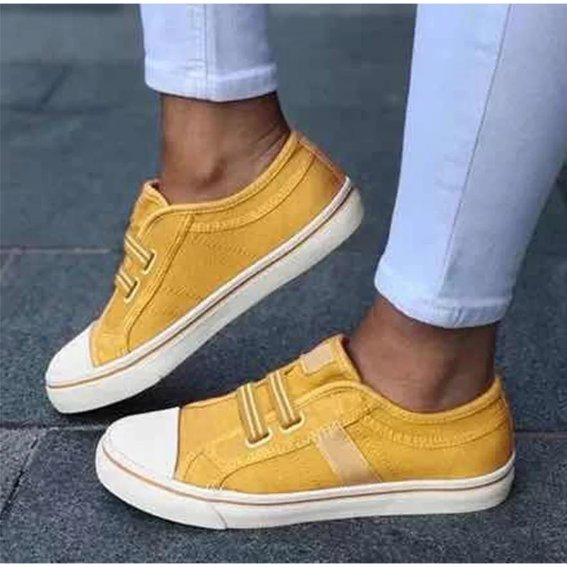 Women Flat Canvas Sneakers Casual Elastic Band Vulcanized Shoes Slip On Comfortable Platform Female Footwear Autumn Plus size