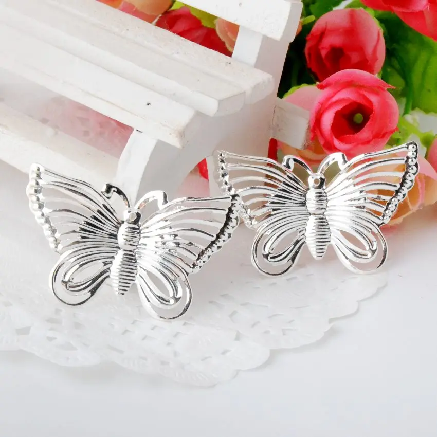 

Free shipping 50PCs silver Plated Filigree Butterfly Decoration DIY Wraps Connectors Embellishments Findings 4.3x2.8cm J3012