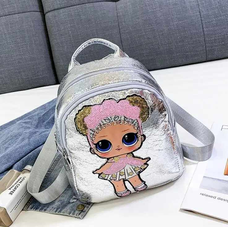 

Cute Cartoon image backpack for girls children Glitter School Bags Sequins Women Bagpacks Bling Rucksack small mochilaTravel bag